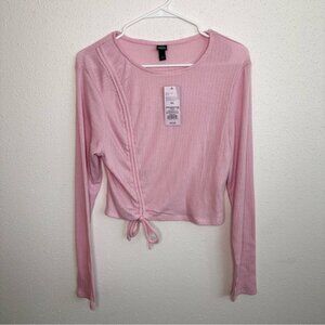 Target Wild Fable Knit Cropped Side Drawstring Sweater SZ XXL Pink